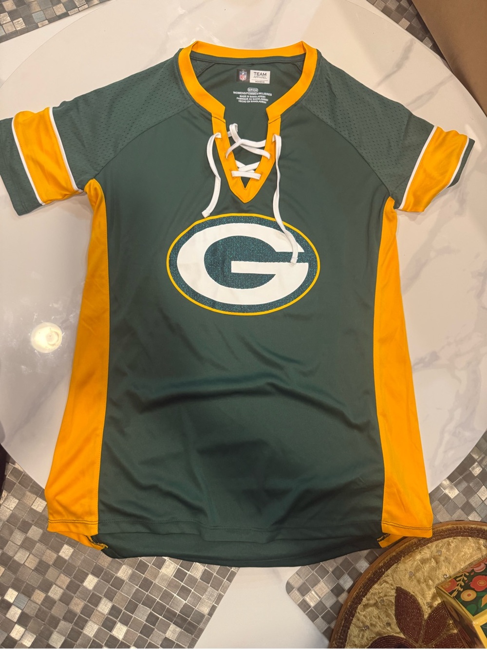 NFL Green and Gold Lace-Up Kids Football Jersey